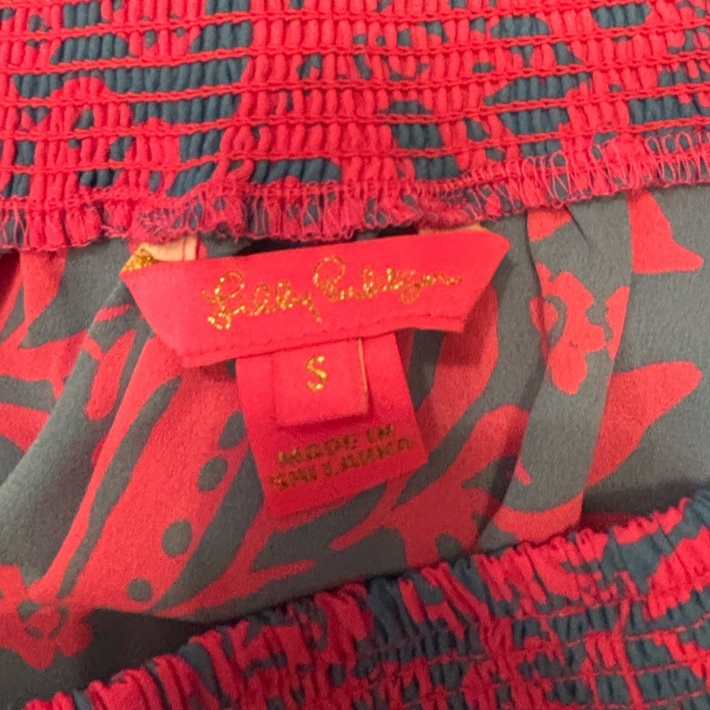 Lilly Pulitzer Pink and Teal Abstract Print off the shoulder blouse size large - Picture 6 of 7